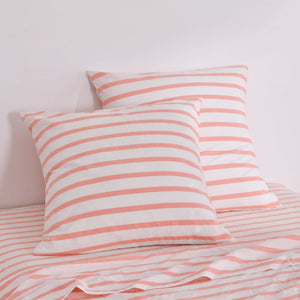 Bask Washed Cotton Yarn Dyed Stripe Euro Pillowcase Coral Twin Pack