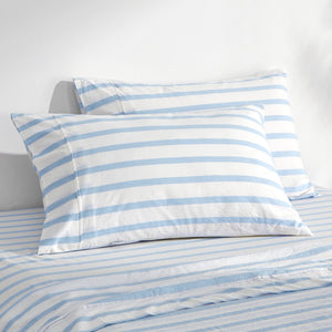 Bask Washed Cotton Yarn Dyed Stripe Pillowcase Sky Twin Pack