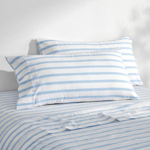 Bask Washed Cotton Yarn Dyed Stripe King Pillowcase Sky Twin Pack