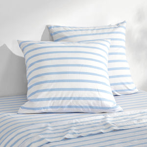 Bask Washed Cotton Yarn Dyed Stripe Euro Pillowcase Sky Twin Pack