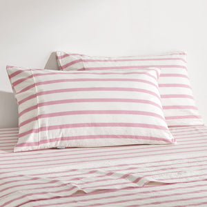 Bask Washed Cotton Yarn Dyed Stripe Pillowcase Pink Pearl Twin Pack