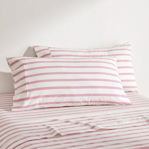 Bask Washed Cotton Yarn Dyed Stripe King Pillowcase Pink Pearl Twin Pack