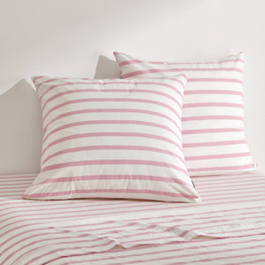 Bask Washed Cotton Yarn Dyed Stripe Euro Pillowcase Pink Pearl Twin Pack