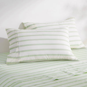 Bask Washed Cotton Yarn Dyed Stripe Pillowcase Sage Twin Pack