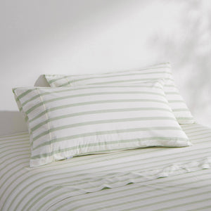Bask Washed Cotton Yarn Dyed Stripe King Pillowcase Sage Twin Pack