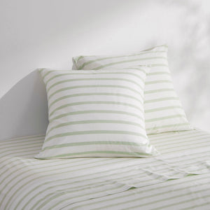 Bask Washed Cotton Yarn Dyed Stripe Euro Pillowcase Sage Twin Pack