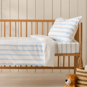 Baby Bask Washed Cotton Yarn Dyed Stripe Quilt Cover Set Sky Cot