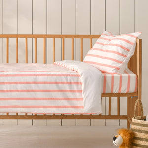 Baby Bask Washed Cotton Yarn Dyed Stripe Quilt Cover Set Coral Cot