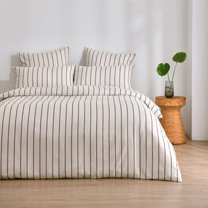 Superfine Washed Microfibre Striped Quilt Cover Set Silver Birch/Chocolate