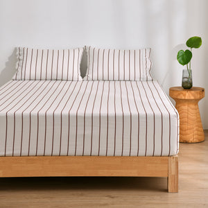 Superfine Washed Microfibre Striped Fitted Sheet Set Silver Birch/Chocolate