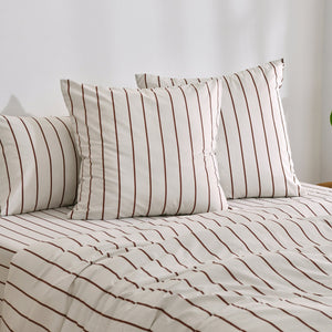 Superfine Washed Microfibre Striped European Pillowcase Twin Pack Silver Birch/Chocolate