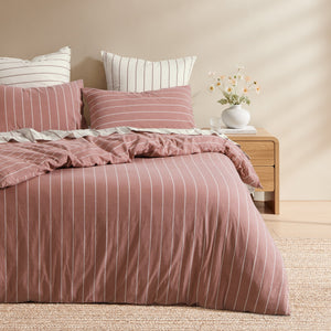 Rumi Washed Cotton Reversible Quilt Cover Set Rust with White Stripe