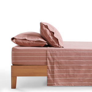 Rumi Washed Cotton Sheet Set Rust with White Stripe