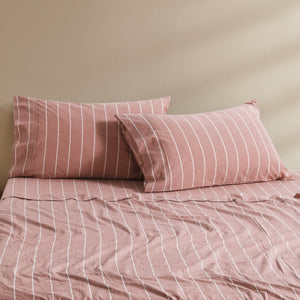 Dreamaker Rumi Washed Cotton Standard Pillowcase Twin Pack Rust with White Stripe