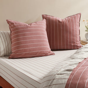 Dreamaker Rumi Washed Cotton Reversible European Pillowcase Twin Pack Rust with White Stripe