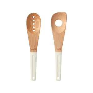 2 Piece Modern Beech Wood Spoon Set with Silicone Grip White