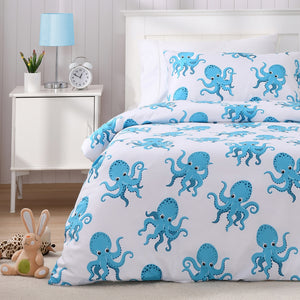 Ollie the Octopus Kids Reversible Quilt Cover Set Blue