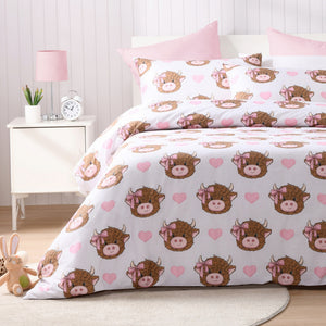 Holly the Highland Cow Kids Cotton Percale Reversible Quilt Cover Set