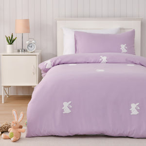 Nibbles the Bunny Embroidered Kids Quilt Cover Set Lilac