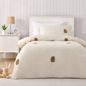 Tofu the Capybara Embroidered Kids Quilt Cover Set Natural