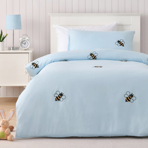 Bumbly the Bee Embroidered Kids Quilt Cover Set Sky