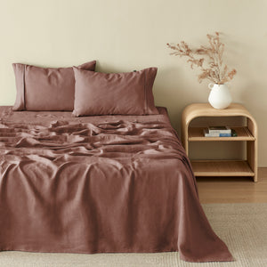 100% European Flax Linen Sheet Set Tawny Brown