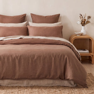 100% European Flax Linen Quilt Cover Set Tawny Brown