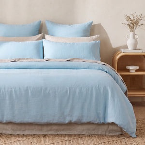 100% European Flax Linen Quilt Cover Set Powder Blue