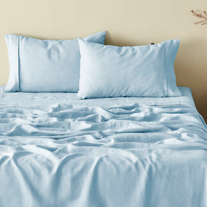 100% European Flax Linen Powder Blue Standard Pillowcase Twin Pack