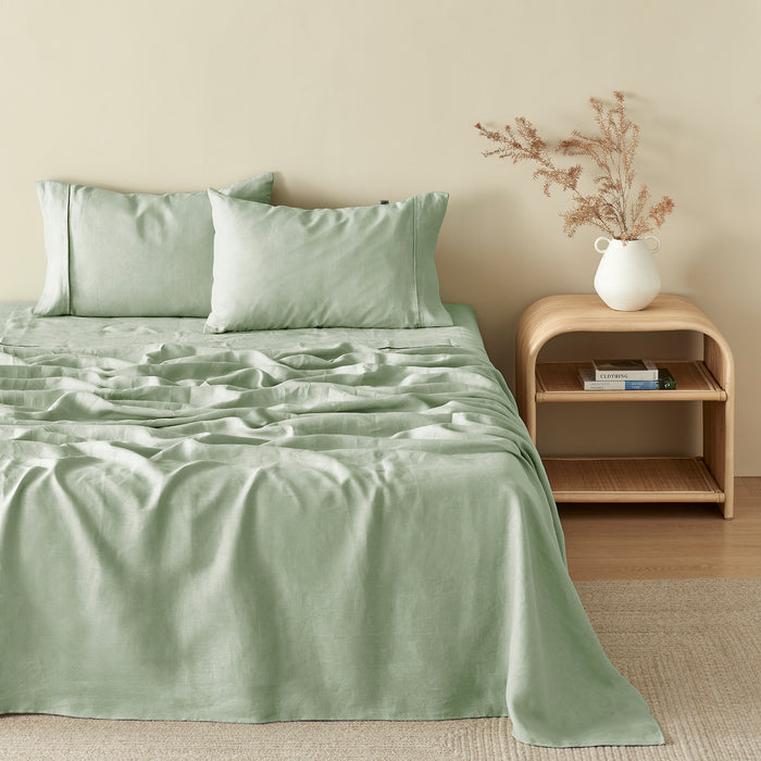 100% European Flax Linen Sheet Set Willow Green