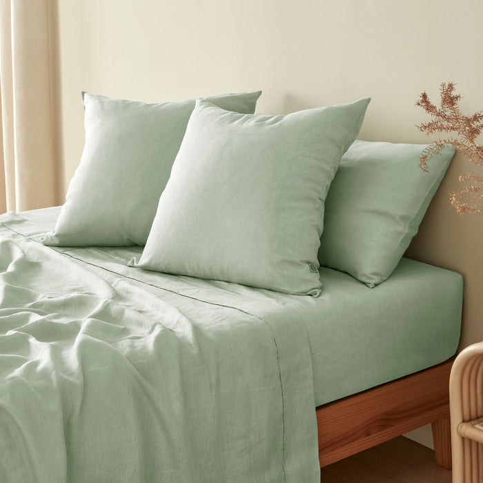 100% European Flax Linen Willow Green Euro Pillowcase Twin Pack