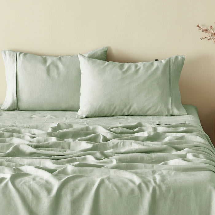 100% European Flax Linen Willow Green Standard Pillowcase Twin Pack