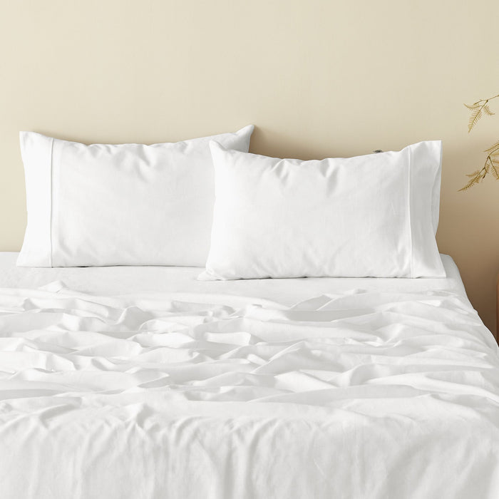 100% European Flax Linen White Standard Pillowcase Twin Pack
