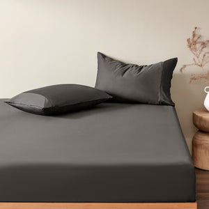 Serene 400TC Bamboo Cotton Sateen Fitted Sheet Set Charcoal