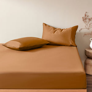 Serene 400TC Bamboo Cotton Sateen Fitted Sheet Set Rust