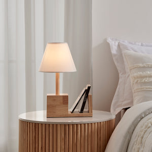 Marie Wooden Bedside Table Lamp with Bookshelf