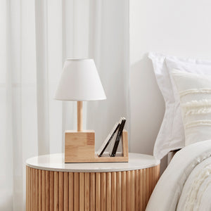 Set of 2 Marie Wooden Bedside Table Lamp with Bookshelf