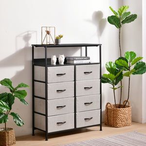 Luna 8 Drawer Fabric Home Storage Dresser With Shelf Grey