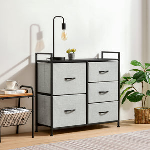 Luna 5 Drawer Fabric Home Storage Dresser Grey