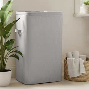 Voyager Laundry Hamper 60L Faux Linen 42x32x67cm Grey