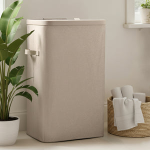 Voyager Laundry Hamper 60L Faux Linen 42x32x67cm Natural
