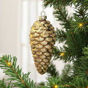 Christmas Pinecone Metallic Glass Baubles (6 Pack) 7x16cm Gold
