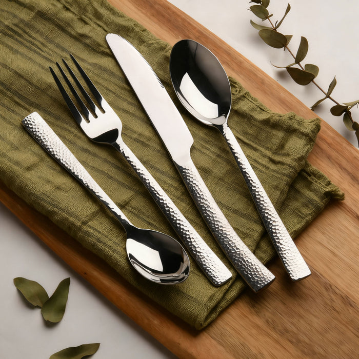 Artisan 24 Piece Hammered Stainless Steel Cutlery Dinner Set Knife/Fork/Spoon