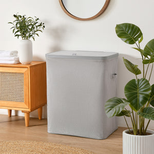 Voyager 2-Section Laundry Hamper 100L Faux Linen 56x40x67cm Grey