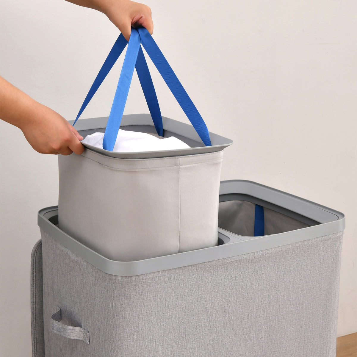 Sherwood Voyager 2-Section Laundry Hamper – 100L Faux Linen Sorter with ...
