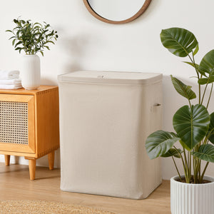 Voyager 2-Section Laundry Hamper 100L Faux Linen 56x40x67cm Natural