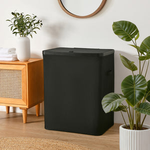 Voyager 2-Section Laundry Hamper 100L Faux Linen 56x40x67cm Black