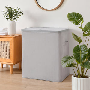 Voyager 3-Section Laundry Hamper 120L Faux Linen 64x40x67cm Grey