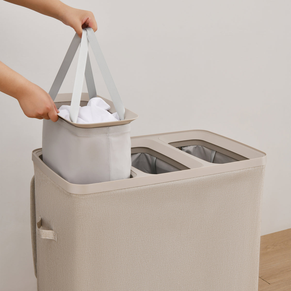 Sherwood Voyager 3-Section Laundry Hamper – 120L Faux Linen Sorter with ...