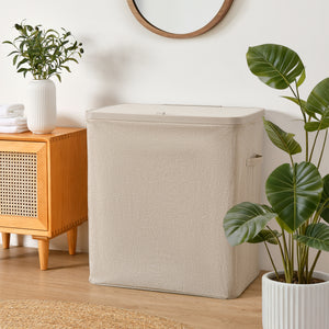 Voyager 3-Section Laundry Hamper 120L Faux Linen 64x40x67cm Natural